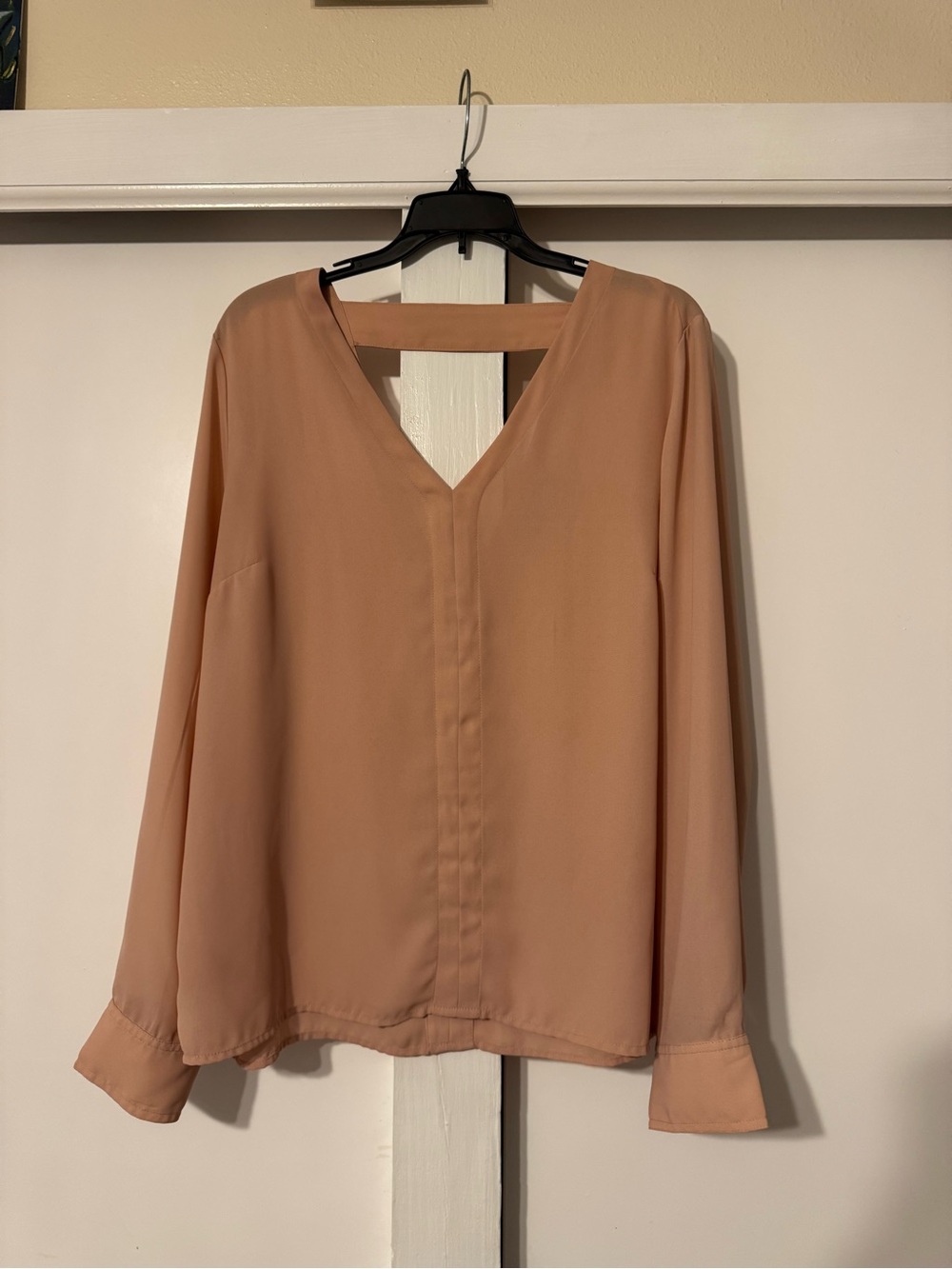 Women's V-Neck Long Sleeve Blouse - Blush